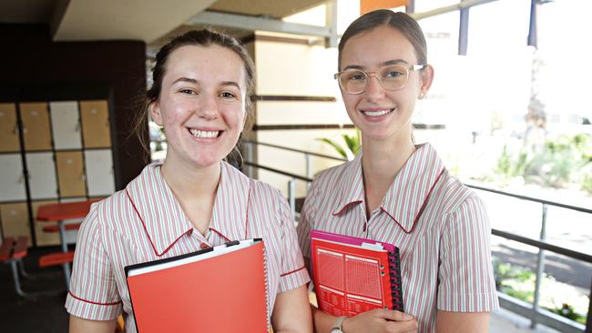 Grace Kendall, 17 and Ali Godbier, 18, from Stella Maris College. Picture: Adam Yip.