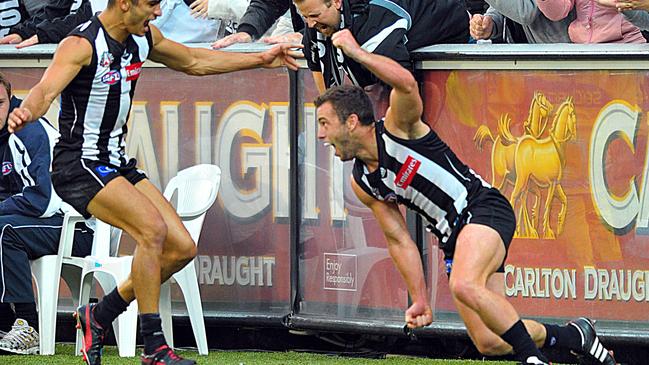 Jarryd Blair reacts after kicking a last-minute matchwinner on Anzac Day.