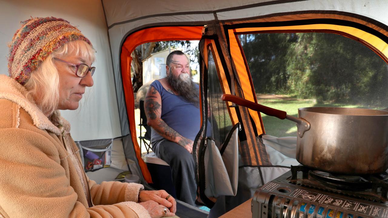 Tracy, 59, and Allen Short, 60, have lived in a tent for three months while trying to find a rental in the area. Picture Dean Martin