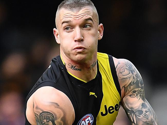 Dustin Martin of the Tigers is seen in action during the Round 17 AFL match between the Richmond Tigers and the Brisbane Lions at Etihad Stadium in Melbourne, Sunday, July 16, 2017. (AAP Image/Julian Smith) NO ARCHIVING, EDITORIAL USE ONLY
