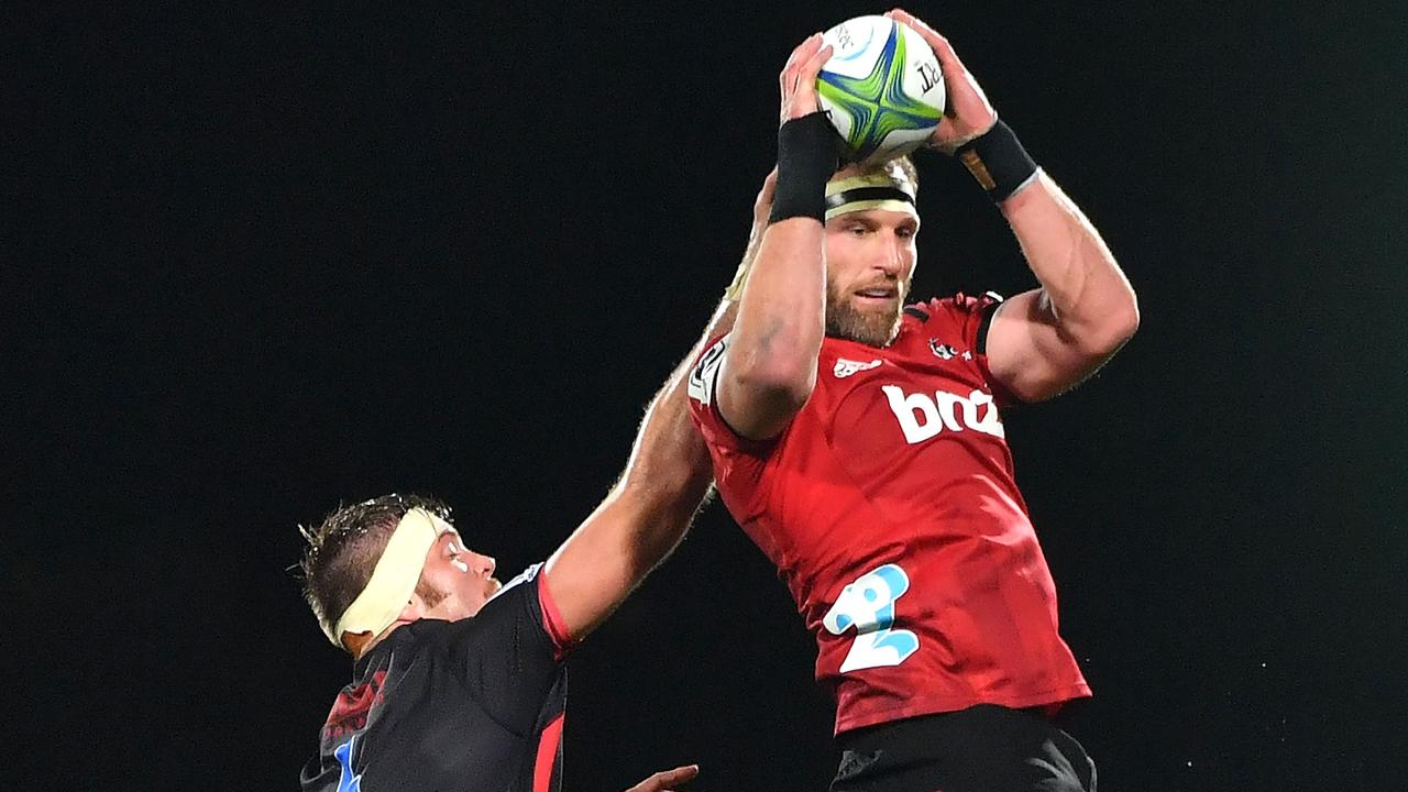 Crusaders No 8 Kieran Read takes a lineout in Christchurch.