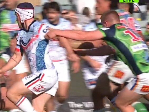 Luke Keary was grabbed by Morgan Smithies. Photo: Fox Sports