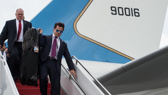 Anthony Scaramucci arriving at Long Island MacArthur Airport with US President Donald Trump on July 28, 2017.