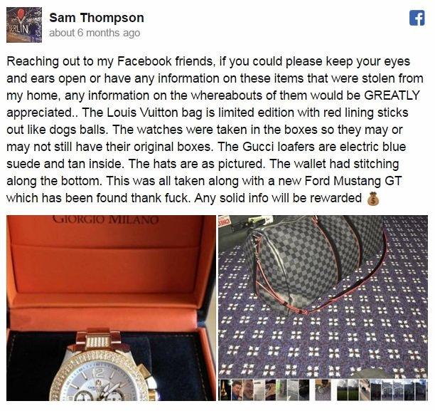 Samuel Thompson was robbed of luxury items last September. Picture: Contributed