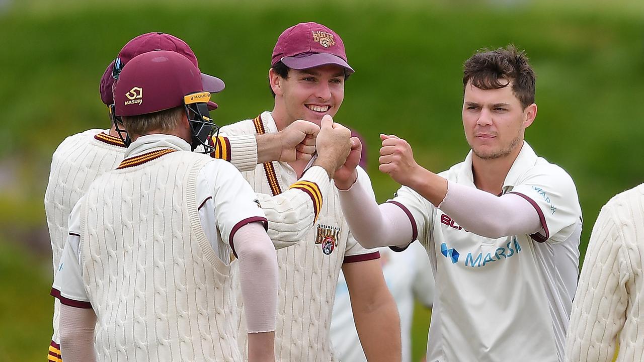 Mitch Swepson celebrates a Sheffield Shield wicket.