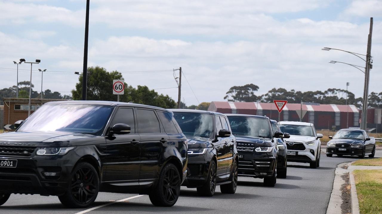 A car entourage bringing Taylor Swift arrives at Jet Base, in Melbourne. Picture: NCA NewsWire / Luis Enrique Ascui