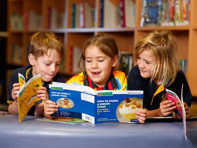 Paxton Adams 6, Zara Ellery 7 and Lenny Margan 7, Kilkenny P.S. Year 1 students. Picture Matt Turner.