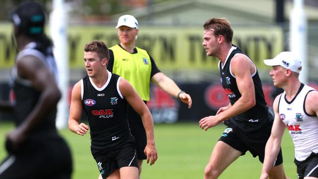 Melbourne recruits Jack Trengove and Jack Watts at Port Adelaide training. Picture: Tait Schmaal