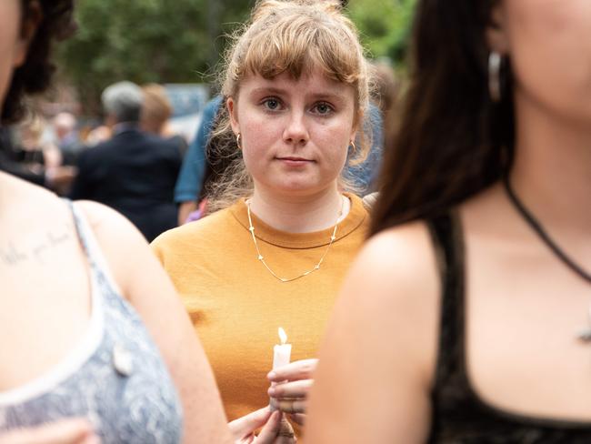 Jinx Moore pays her respect at the vigil. Picture: Flavio Brancaleone