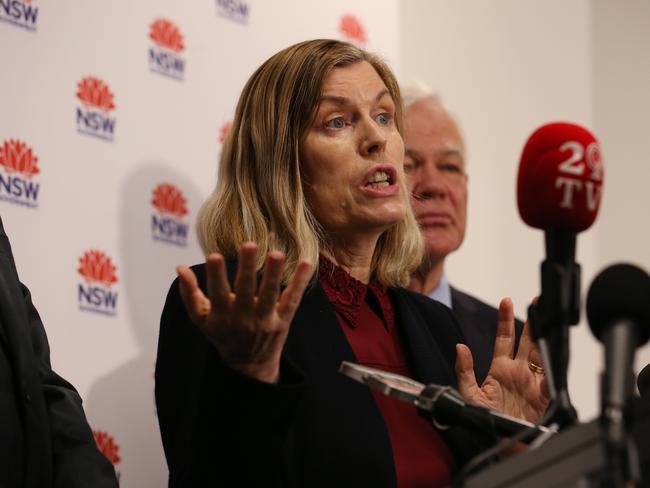 State CMO Kerry Chant with Mr Hazzard at the NSW Ministry of Health in St Leonards on Wednesday. Picture: Britta Campion