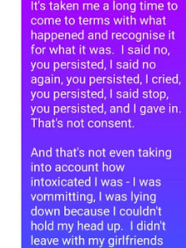 One of Hannah’s messages about the assault to Ryan. Picture: Supplied