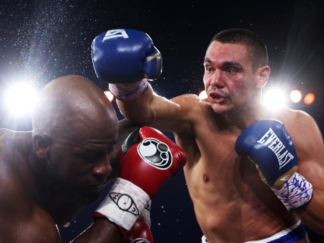 Tim Tszyu lands a big punch on Tony Harrison. Picture: Mark Kolbe/Getty