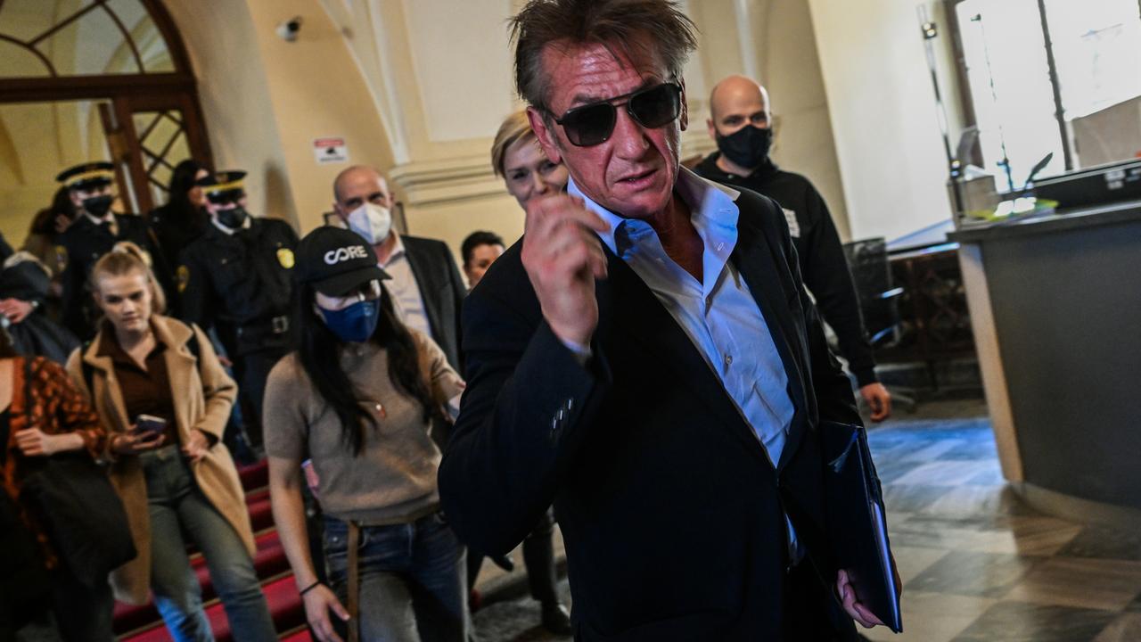 Sean Penn leaves the city hall after signing a humanitarian contract with the Mayor of Krakow, Jacek Majchrowski in Krakow, Poland. Picture: Omar Marques/Getty Images