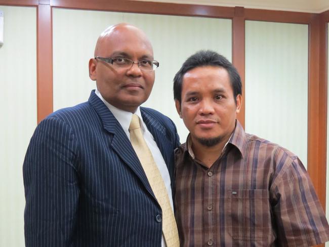 Counter terror expert Rohan Gunaratna interviewing Ali Imron in Jakarta's police headquarters for a research documentary on deradicalisation.