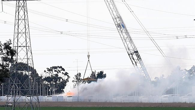 A fire at Victoria's Big Battery, Moorabool. Picture: Alison Wynd