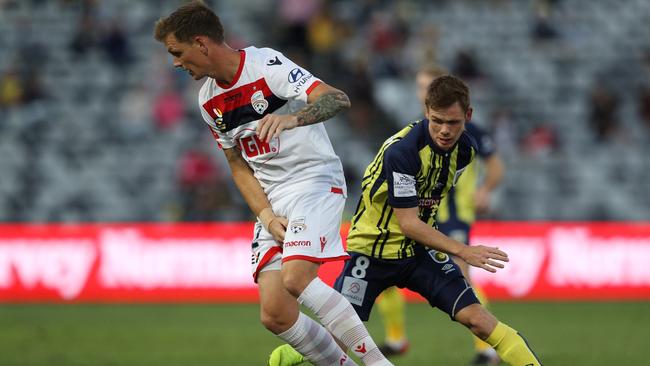 Adelaide United’s Michael Jakobsen was outstanding in the Reds 1-0 win over Central Coast Mariners at Central Coast Stadium last Sunday. (AAP Image/Paul Barkley) 