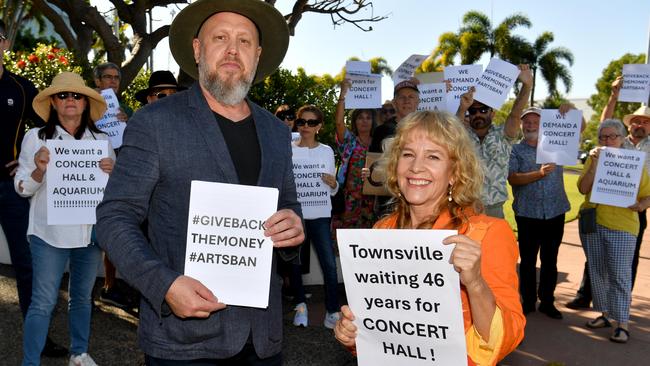 AFCM Protest for Concert Hall outside the Ville, venue for the Bush Summit. AFCM executive director Ricardo Peach and Joanne Keune. Picture: Evan Morgan