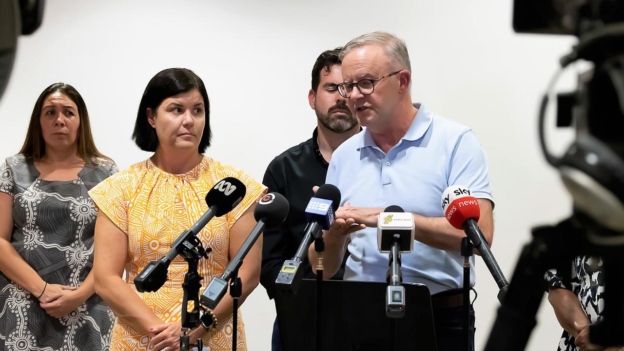 Prime Minister Anthony Albanese in Alice Springs after meeting with local leaders in January. Picture: NCA NewsWire / Sabine Haider