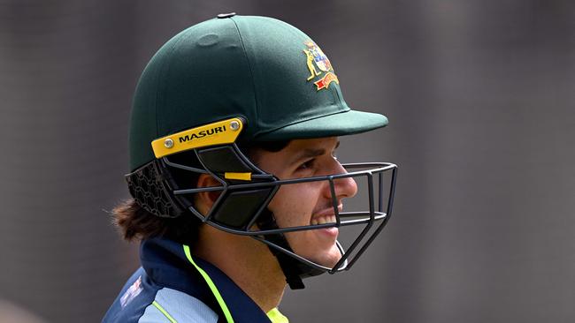 Australian batsman Sam Konstas prepares to bat in the nets at the Melbourne Cricket Ground (MCG) in Melbourne on December 24, 2024, ahead of the fourth cricket Test match between Australia and India starting December 26. (Photo by William WEST / AFP) / --IMAGE RESTRICTED TO EDITORIAL USE - STRICTLY NO COMMERCIAL USE--