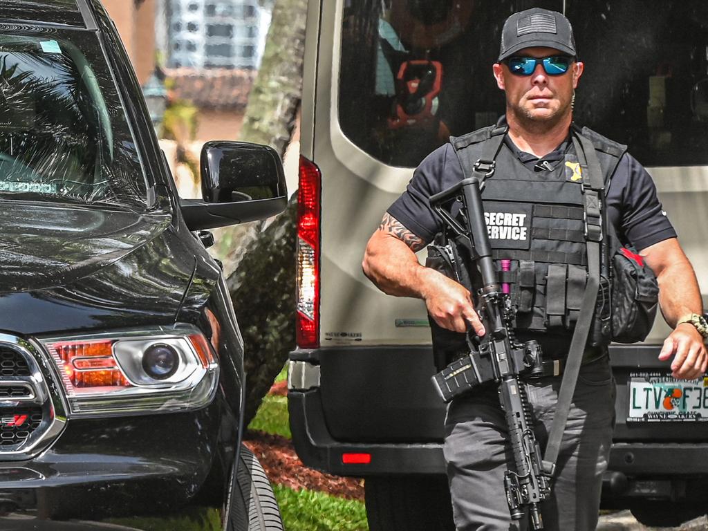 A Secret Service agent seen in front of Mar-A-Lago in Palm Beach, Florida. Picture: Giorgio Viera/AFP