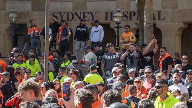 Crowds screamed ‘touch one, touch all’ outside NSW Parliament House. Picture:NewsWire/ Monique Harmer