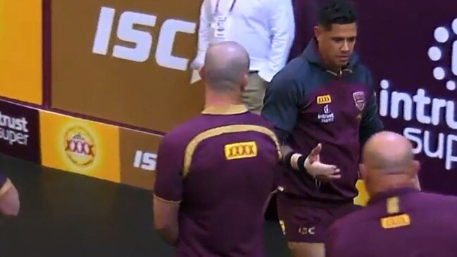 Dane Gagai in the sheds prior to State of Origin game one. Picture: Channel 9