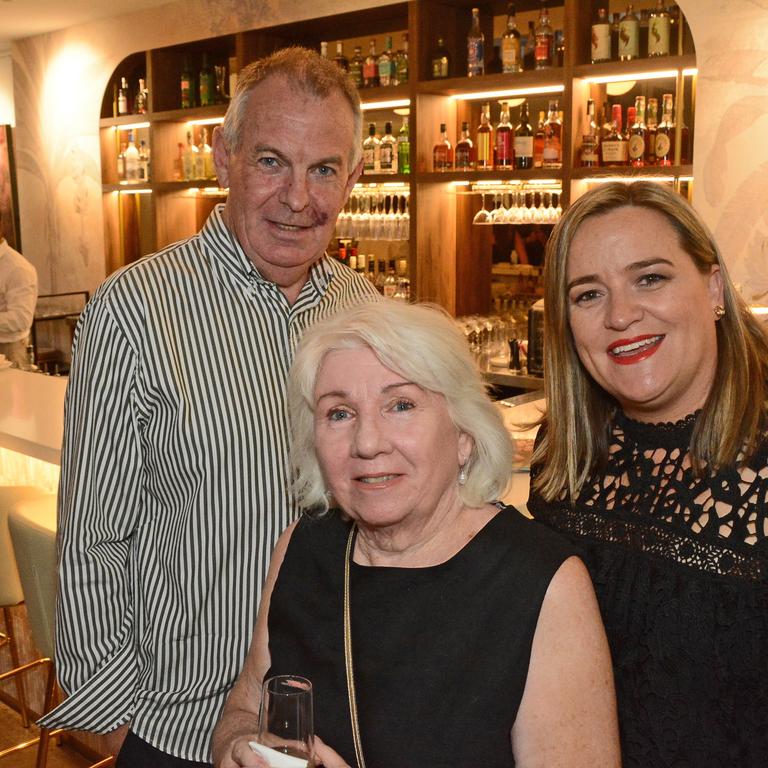 John and Gail Rust with Nicole Johnston at the opening of FINEPRINTCO Luxury Art Bar at The Brickworks, Southport. Picture: Regina King