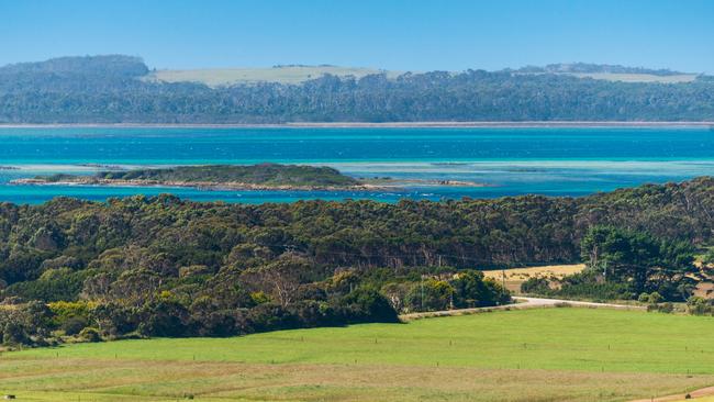 View from the trig point on the farm of Joann and Craig Morgan-French, of Montagu, Tasmania. Picture: Phillip Biggs