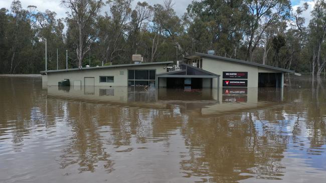 A drone view of the Shepparton Swans football clubrooms after the floods. Picture: Ty Sutherland.