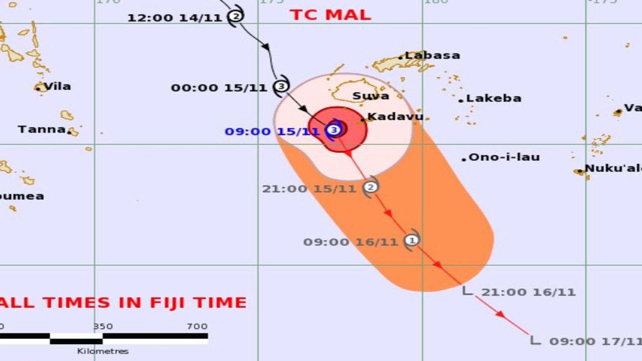 Fiji managed to avoid the worst of the category 3 Tropical Cyclone Mal. Picture: Fiji Meteorological Service