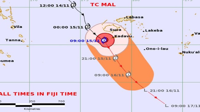 Fiji managed to avoid the worst of the category 3 Tropical Cyclone Mal. Picture: Fiji Meteorological Service