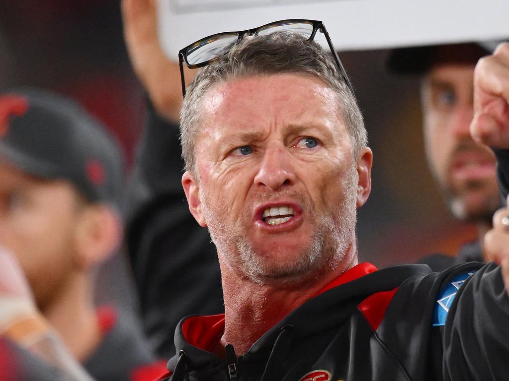 Gold Coast’s winless season away from home will likely cost the club its first finals berth. Picture: Morgan Hancock/AFL Photos/via Getty Images