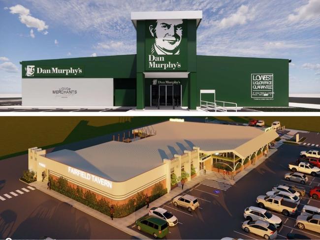 The future Fairfield Tavern and Dan Murphy’s at Fairfield Central have received development approval from the Townsville City Council. Pictures: Supplied.