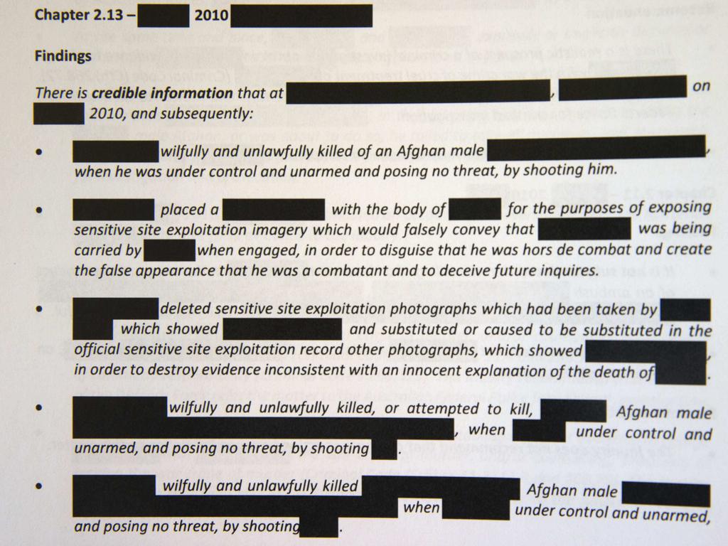 Redacted documents show about the unlawful killing of Afghans. Picture: NCA NewsWire /Gary Ramage