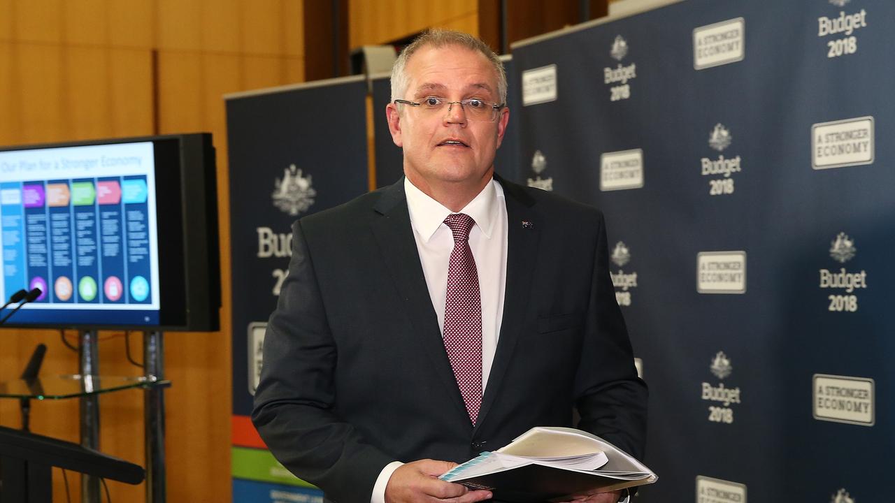 Treasurer Scott Morrison after speaking at a press conference in Budget Lock up at Parliament House in Canberra. Picture: Kym Smith