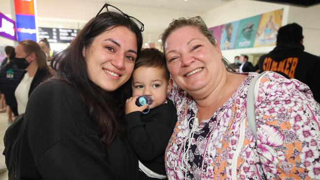 Danielle Campbell and son Max, 1, from the Sunshine Coast welcomed home by mum Nikki Campbell. Picture: Glenn Hampson.