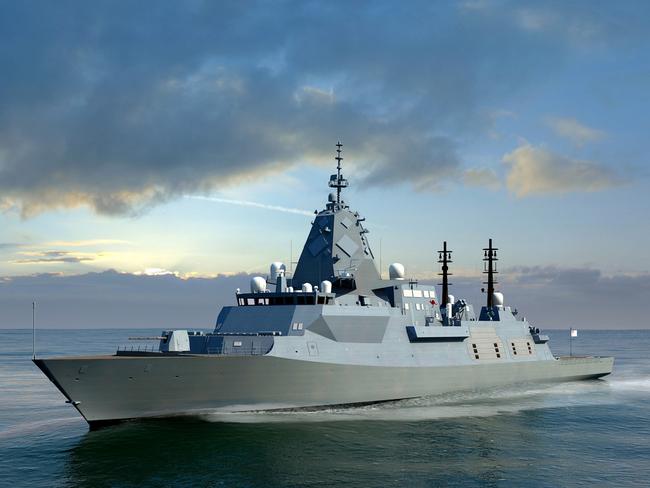 An artist's impression of the BAE Systems SEA 5000 Future Frigate, Global Combal Ship - Australia. Image credit: BAE Systems *** Local Caption *** On 29 June 2018, BAE Systems Australia were announced as the successful bid to design the Global Combat Ship â Australia Hunter Class frigates, to be built by ASC Shipbuilding at the Osborne Naval Shipyard in Adelaide, South Australia.   SEA 5000 Phase 1 Future Frigate Program will deliver anti-submarine warfare frigates,the Hunter class.   The Hunter class enter service in the late 2020s replacing the eight Anzac frigates, which have been in service since 1996.  The Hunter class will have the capability to conduct a variety of missions independently, or as part of a task group, with sufficient range and endurance to operate effectively throughout the region.  The frigates will also have the flexibility to support non-warfare roles such as humanitarian assistance and disaster relief.  Incorporating the leading-edge Australian-developed CEA Phased-Array Radar and the US Navyâs Aegis combat management system, with an Australian interface developed by Saab Australia, the Hunter class will be one of the most capable warships in the world.