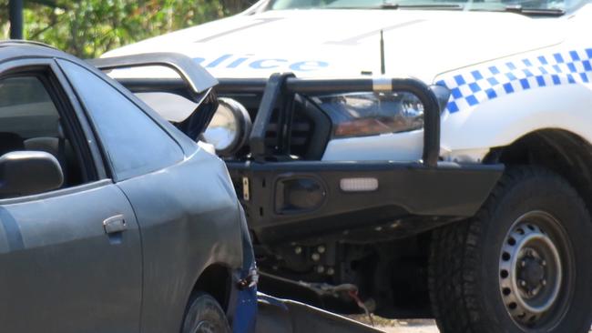 The black Mitsubishi Lancer or similar model involved in the police pursuit at The Entrance before an armed man was shot at Gosford Ave. Picture: Richard Noone