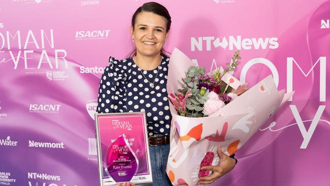 NTCA CEO Romy Carey accepting the Woman of the Year Award on behalf of Kate Everett at the 2025 NT News Woman of the Year Awards on May 9. Picture: Georgia Politis