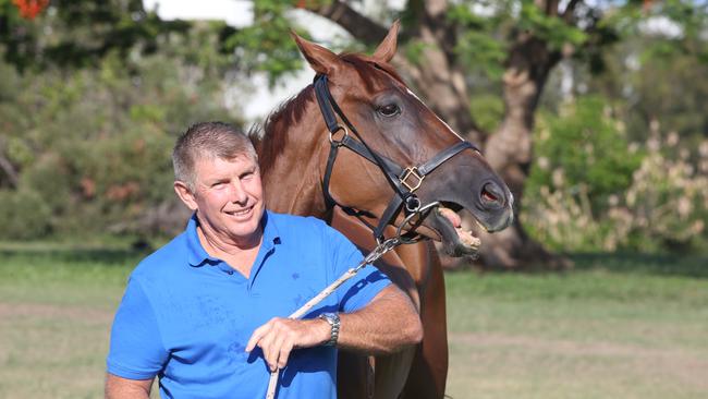 Photo of trainer Leon Elliott at Bundall, with horse Scilago who will run in The Wave this weekend. He's a $2000 horse running in a $250,000 race. Picture Glenn Hampson