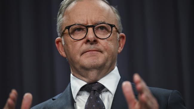 Prime Minister Anthony Albanese said he met seven times with Opposition Leader Peter Dutton but they were not successful in coming to an agreement on wording for the Voice. Picture: NCA NewsWire / Martin Ollman