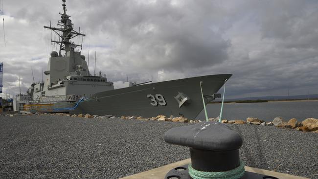 An Air Warfare Destroyer (AWD) at the Techport Australia shipyard in Adelaide, 2017. Picture: AAP / David Mariuz