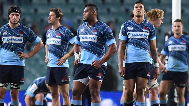 The Waratahs after their loss to the Jaguares on Saturday night.