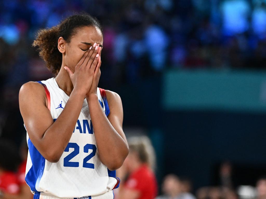 The hosts went down by one point – a heartbreaking result for France, seen in #22 Marieme Badiane’s reaction, but they went down by just one point and claimed the silver medal. Picture: Aris Messinis/AFP