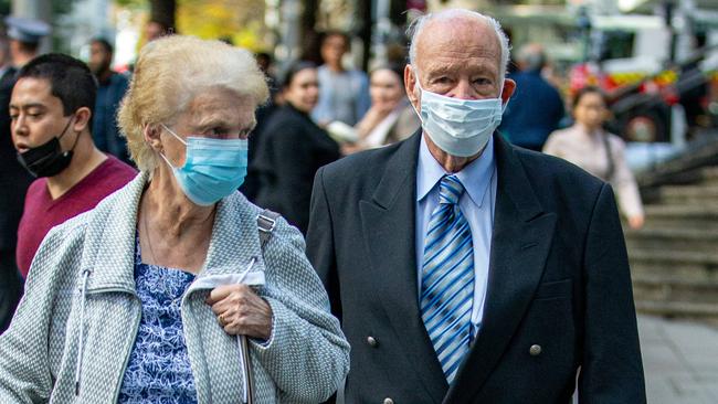 Raymond Pethybridge leaves the Downing Centre in Sydney with his wife in 2022. Picture: NCA NewsWire / Christian Gilles