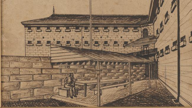 The scaffold at Darlinghurst Gaol as drawn by a confinee. Picture: State Library of NSW