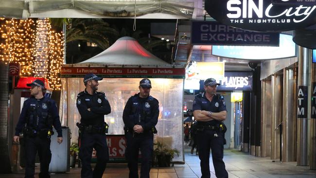 Police on patrol in Surfers Paradise. Picture: Glenn Hampson.