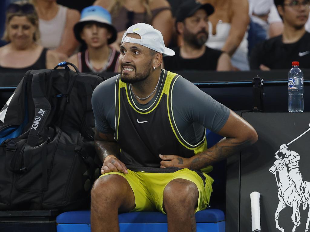 Nick Kyrgios struggled through his first round defeat. Picture: Michael Klein