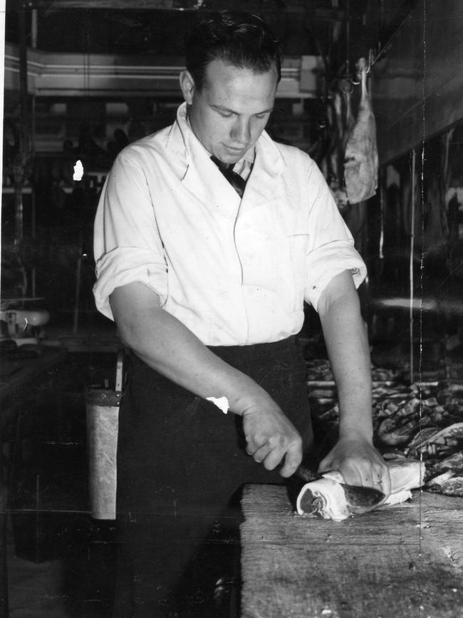 Alan Dixon, 19, then a third-year apprentice butcher om 1955.