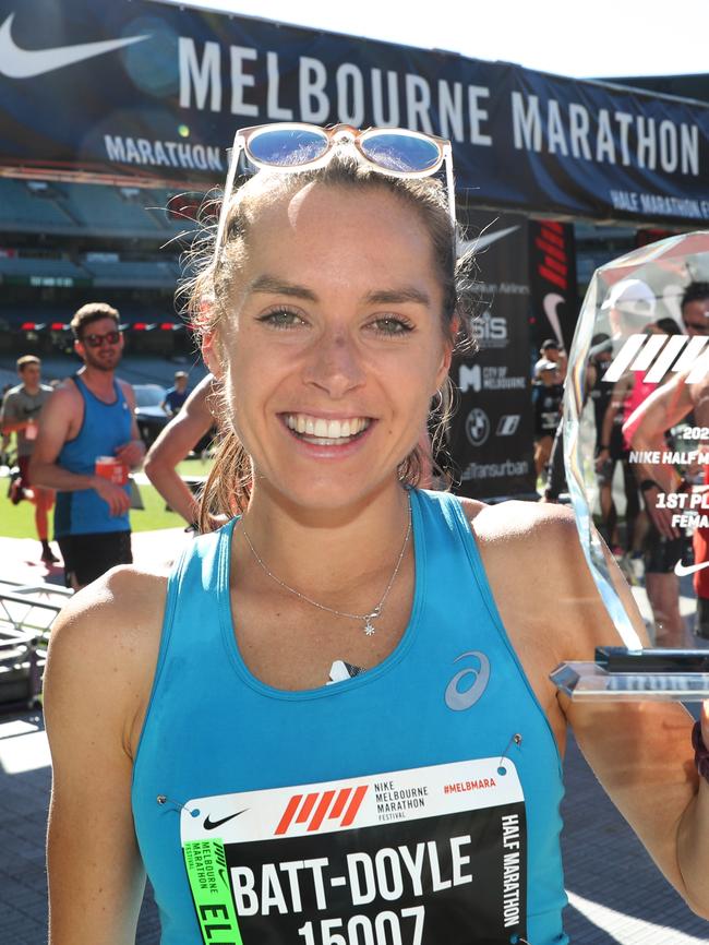 Batt-Doyle claimed first place in her half-marathon debut at the Melbourne Marathon Festival on the weekend. Picture: David Crosling